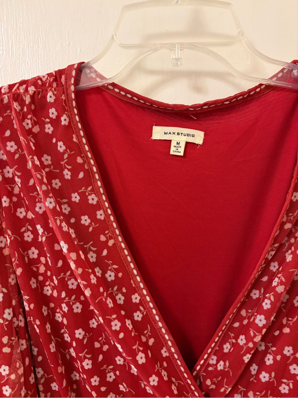 Max Studio Red Floral V-Neck Smocked Midi Dress by Unknown Brand - Picture 3 of 4